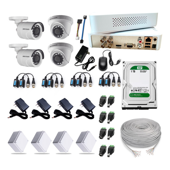 Cctv Hikvision Kit Dvr 4 Canal + 4 Camaras Seguridad+ D.d 1t