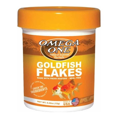 Omega One goldfish flakes 12g alimento para peces dorados bailarinas en hojuelas a base de salmón arenque y camaron rico en omega 3 y 6 fácil digestión