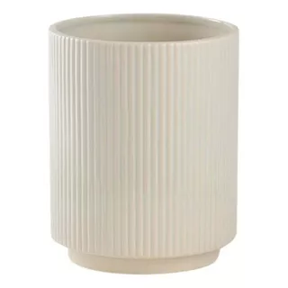 Vaso Decorativo Cachepot Em Cerâmica Relevo 20x16cm C/ 1uni Cor Bege Liso