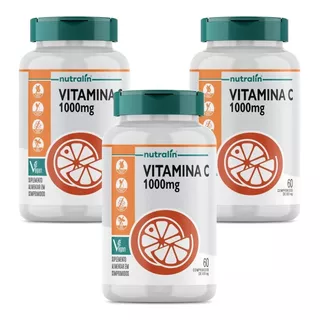 Kit 3 Vitamina C 1000mg Acido Ascorbico 60 Comp Nutralin