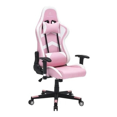 Silla de escritorio Hikari GM20 gamer ergonómica  rosa y blanca con tapizado de cuero sintético