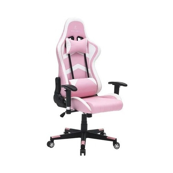 Silla de escritorio Hikari GM20 gamer ergonómica  rosa y blanca con tapizado de cuero sintético