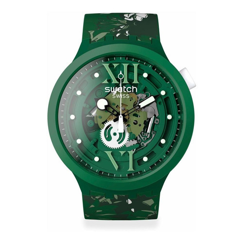 Reloj Swatch Camoflower Green Para Hombre De Silicona Verde