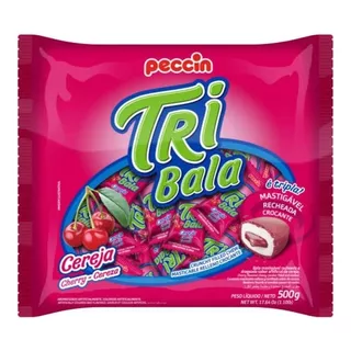 Bala Recheada Mastigável Tribala Peccin Cereja 500g