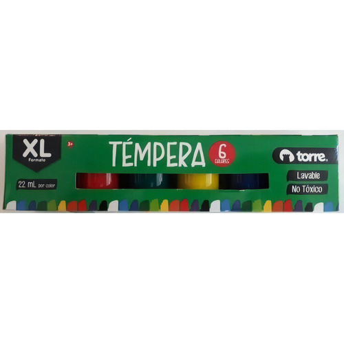 Tempera Torre Xl 6 Colores Lavable (22 Ml Por Color
