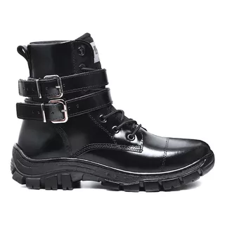 Bota Coturno Feminino Estilo Militar Fivelas Destacáveis