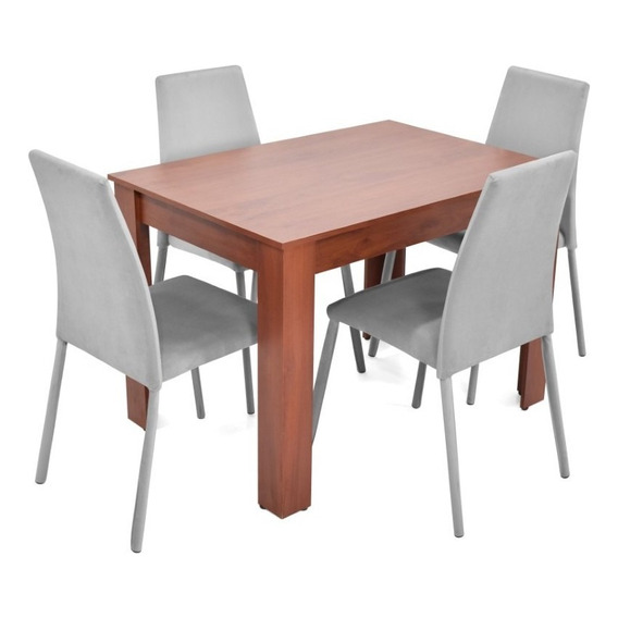 Set De Comedor Vorú 4p Y Silla Venecia Diseño De La Tela De Las Sillas Cedro/plata