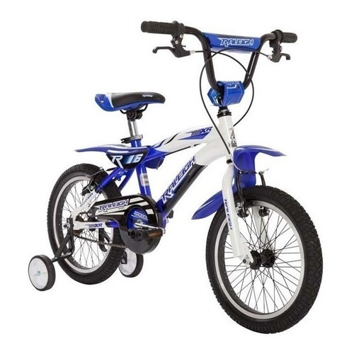 Bicicleta bmx freestyle infantil Raleigh MXR R12 frenos v-brakes color azul/blanco con ruedas de entrenamiento  
