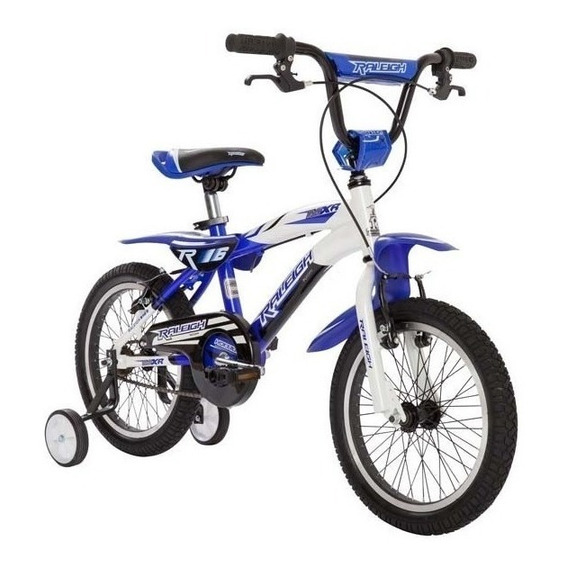 Bicicleta paseo infantil Raleigh MXR R12 frenos v-brakes color azul/blanco con ruedas de entrenamiento  