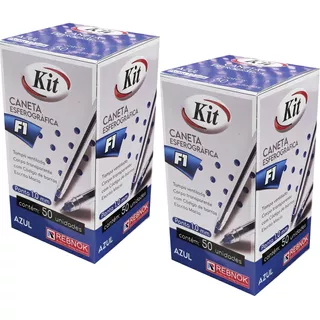 Kit 2 Caneta Kit F1 Ponta Media 1.0 Mm Azul 100 Unidades