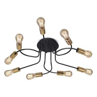 Plafon Techo 9 Luces Linea Vintage E27 Negro Oro Rd Negro/oro