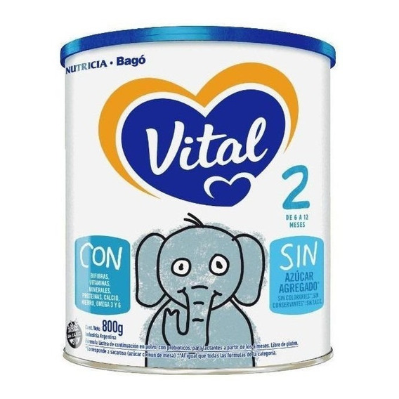 Leche de fórmula en polvo sin TACC Nutricia Bagó Vital 2 en lata - Pack de 6 de 800g - 6  a 12 meses