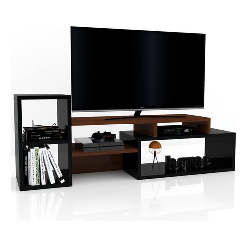 Mesa Para Led Lcd Tv Rack Modulo Organizador Moderno H/55 Color Marrón Oscuro