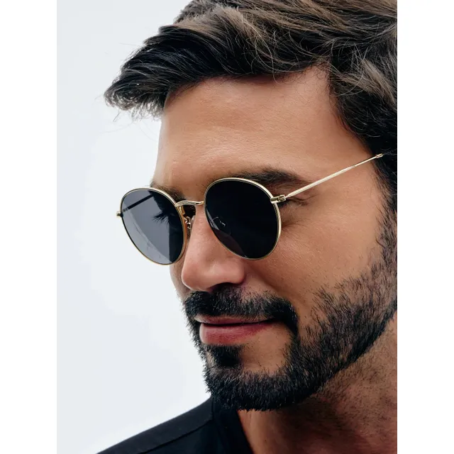 Óculos De Sol Redondo Lenox Black Gold Uv400 Unissex Dourado Dourado Preto Dourado Dourado