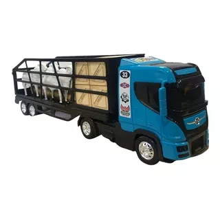 Brinquedo Infantil Caminhao Top Truck Boiadeiro Com 4 Bois Cor Azul