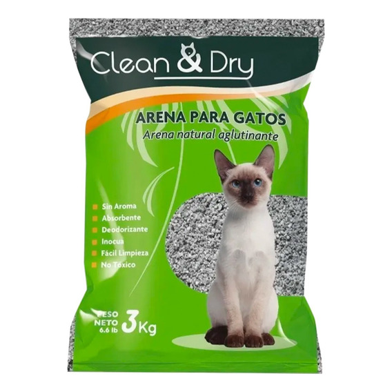 Arena Para Gato Clean & Dry Aglutinante Premium 15k 5 Bolsas x 15kg de peso neto