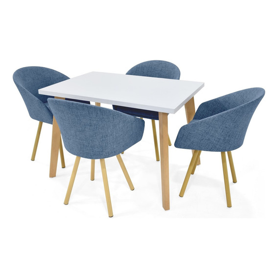 Set Comedor Lugo Matiz 4 Puestos + Sillas Tokyo En Tela Diseño De La Tela De Las Sillas Indigo