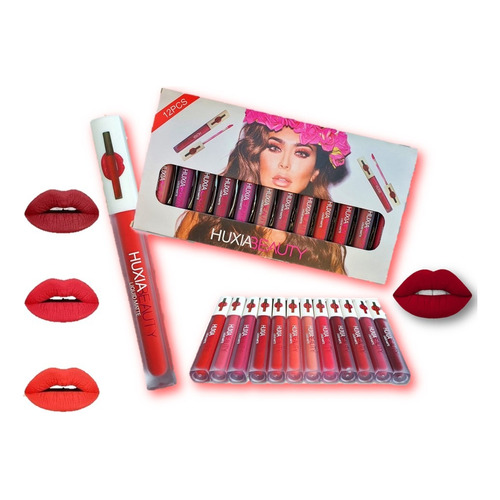 Set De 12 Labiales Huxia Beauty Acabado Mate Color Rosa