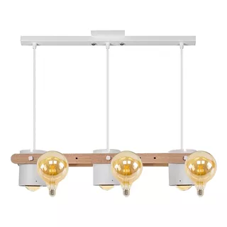 Lampara Colgante De Madera 3 Luces Nordico + 3 Globo Led