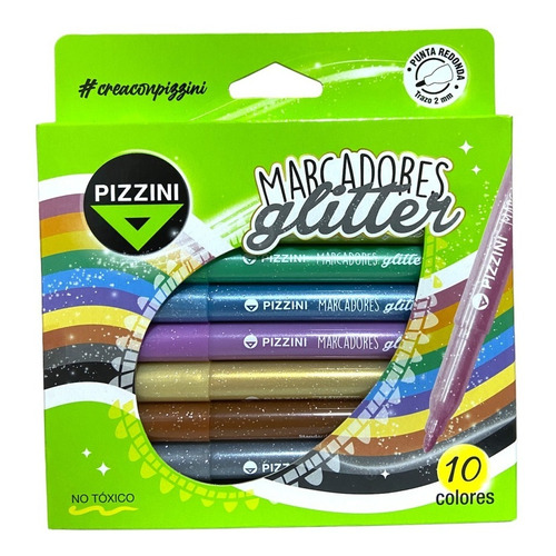 Marcadores Fibra Al Agua X 10 Colores Glitter Pizzini