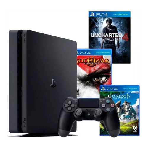 Sony PlayStation 4 Slim 500GB Hits Bundle: God of War III: Remastered/Uncharted 4: A Thief's End/Horizon Zero Dawn color  negro azabache