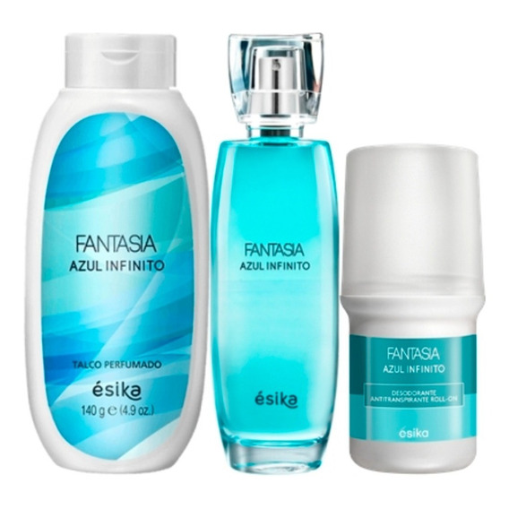 Kit Fantasía Azul Infinito Perfume Talco Y Desodorante Ésika