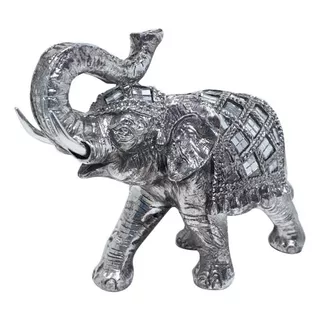 Elefante Adorno Resina Cerámica Con Espejos 19 Cms