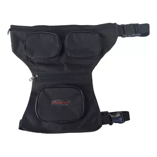 Pochete De Perna Para Motociclista 3 Bolsos Protercapas Cor Preto Desenho Do Tecido Liso