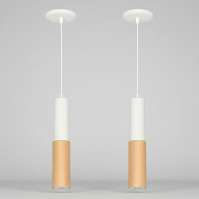 Combo X 2 Colgante Cilíndro Madera 1 Luz Nordica Gu10 Blanco