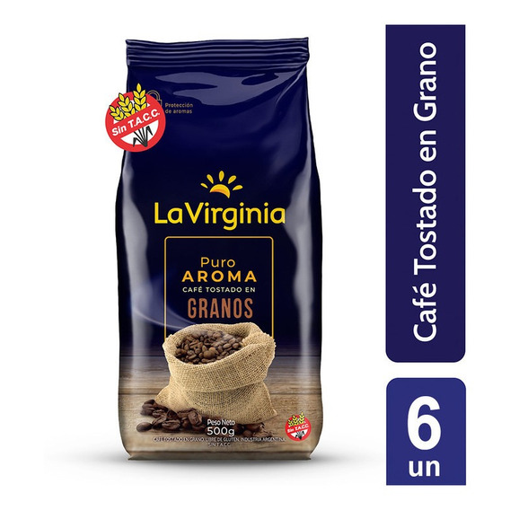 La Virginia Cafe Tostado Grano Puro Aroma 500gr X 6 Unidades