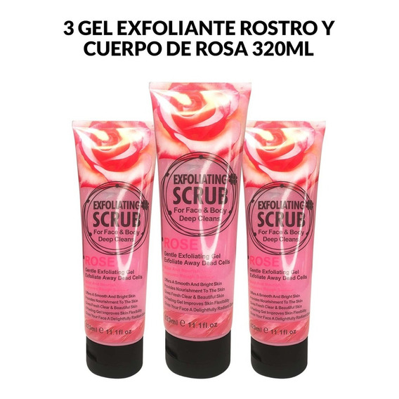 3 Gel Exfoliante Rostro Y Cuerpo De Rosa 320ml