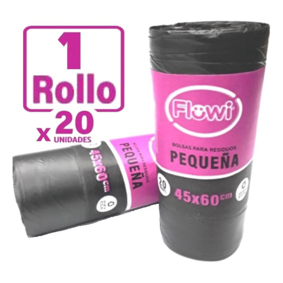 Flowi bolsas residuos 45x60 negra no gotea rollo 20u pequeña