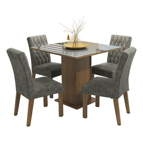 Juego Comedor Mesa De Vidrio Y 4 Sillas Anaju Madesa M/g/p Color Marron Gris Plata XLMDJA049998SL