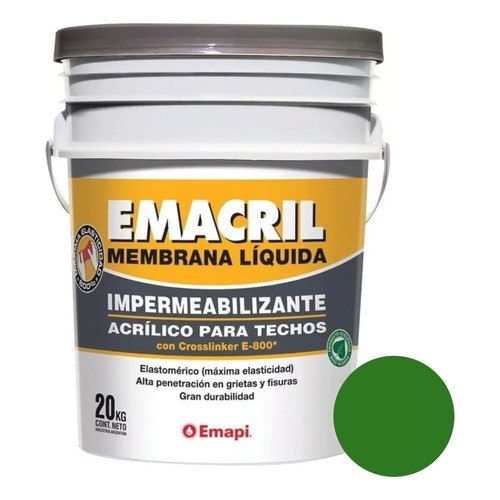 Membrana Liquida Impermeabilizante Acrilico Emacril 20 Kg Color Verde