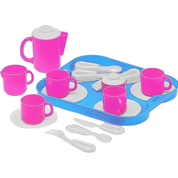 Juego De Té Con Bandeja Plástico Duravit Premium Color utensillos rosas y blancos