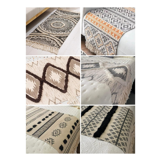 Piecera Kilim Étnica Con Flecos Algodón Diseños 180* 60cms