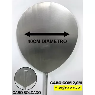 Pá Para Pizza Aço Inox  - Cabo 1,80 Circunferência 40 Cm 