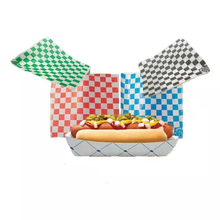 Paquete Azul Foodtruck (charola Hotdog+papel Cuadros) 100pza