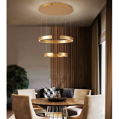 Colgante Led Toluca Doble Dorado 80w Aluminio Moderno