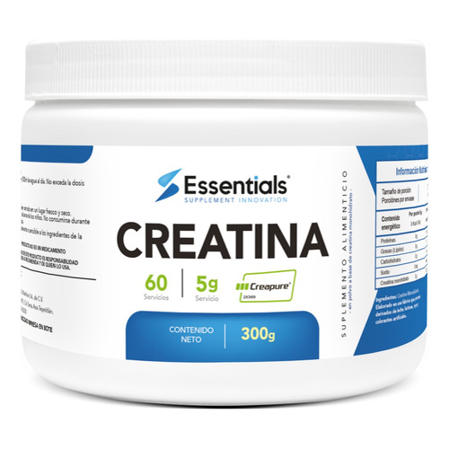 Essentials Creatina Sello Creapure 300 Gr 100 Porciones Sabor Sin sabor