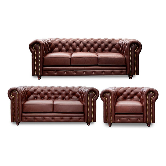 Sala Sofá Y Love Seat De Piel Genuina Chesterfield Chpv Color Tabaco