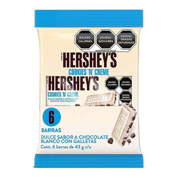 Barras De Chocolate Hershey's Cookies 'n' Creme 43g 6 Pzas