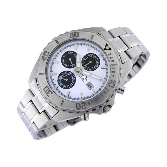 Reloj Montreal Hombre Ml1458 100% Acero Inox. Multifunción Malla Plateado Bisel Plateado Fondo Blanco