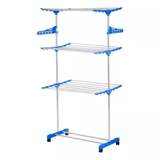 Varal 3 Andares Roupa Aço Inox 4 Rodas Dobrável Cor Azul