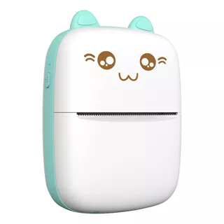 Mini Impresora Térmica Bluetooth Recargable Portátil Gatito Color Celeste