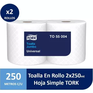 Toalla De Papel 2 Rollos × 250 Metros Tork To55004