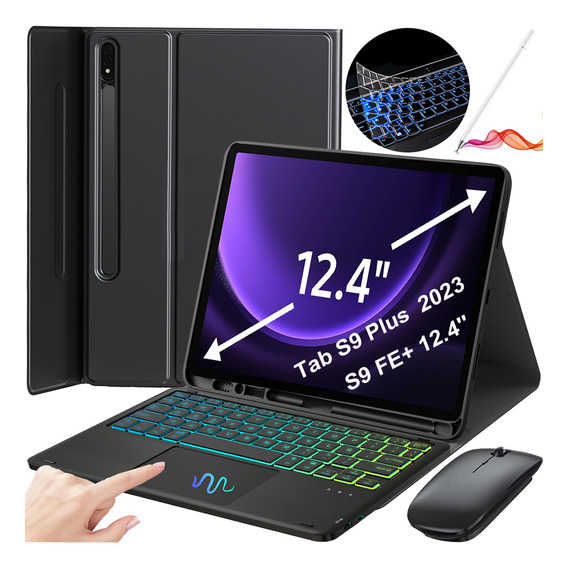 Funda Teclado Táctil Mouse Lapiz Para Galaxytab S9fe+/s9plus