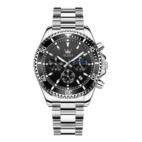 Reloj pulsera Olevs 2870 con correa de acero inoxidable color plateado - fondo negro