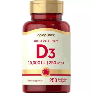 Vitamina D3 10000 Ui - 250 Softgels Pipingrock Sabor Sem