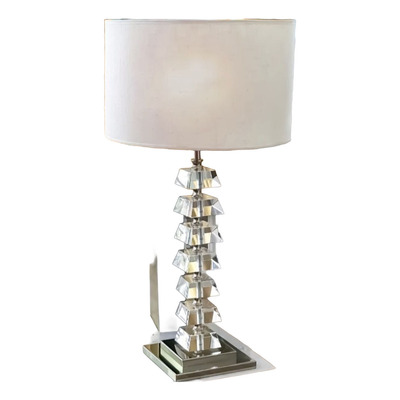 Lampara De Mesa Cristal Macizo 1989/7 70cm Pantalla Natural Niquel Pantalla Natural